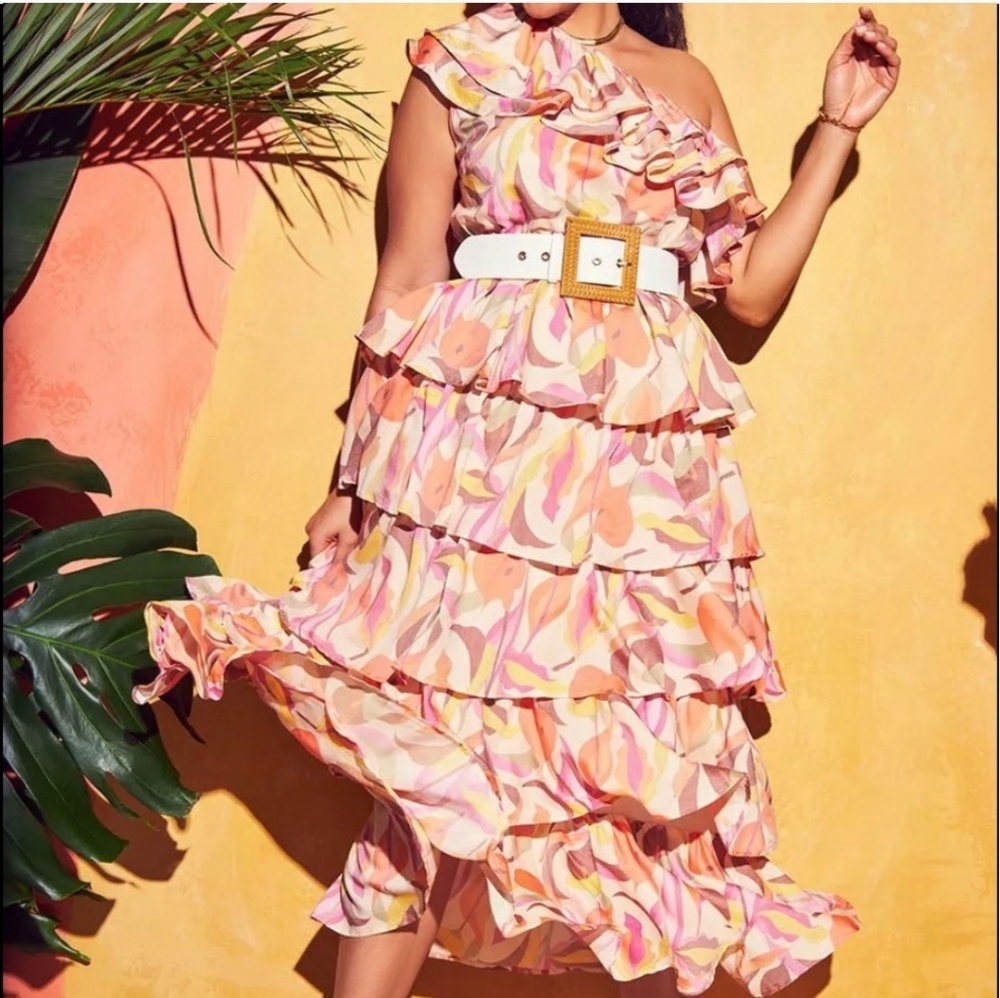 Eloquii X Melissa Mercedes One Shoulder Ruffle Dress Size 26